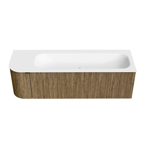 Mondiaz KURVE Badkamermeubelset - 145x46x40cm - 1 lade - 1 deur - wastafel solid surface - rechts - 2 kraangaten - Dusk SW1414793