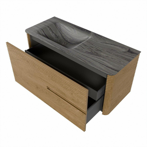 Mondiaz CIRO-DLUX Meuble de salle de bains - 110x45x50cm - Plan vasque en solid surface Sombra - 1 vasque à gauche - sans trous de robinet - 2 tiroirs - Chêne SW1531241
