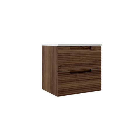 Saniclass Prime Balance Meuble de salle de bain - 60x55x45cm - 1 vasque rectangulaire en céramique blanc - 1 trou de robinet - 2 tiroirs - miroir rectangulaire - noyer SW1159478