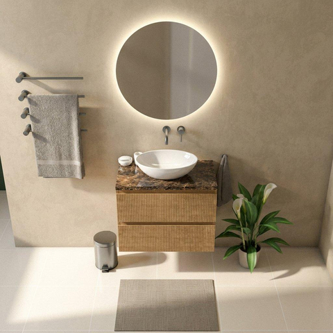 Saniclass Holz Pure Badkamermeubelset - 80x45x63cm - Noche natuurstenen topblad dark emperador - zonder kraangat - 2 lades - mat eiken natural (hout) SW1478270