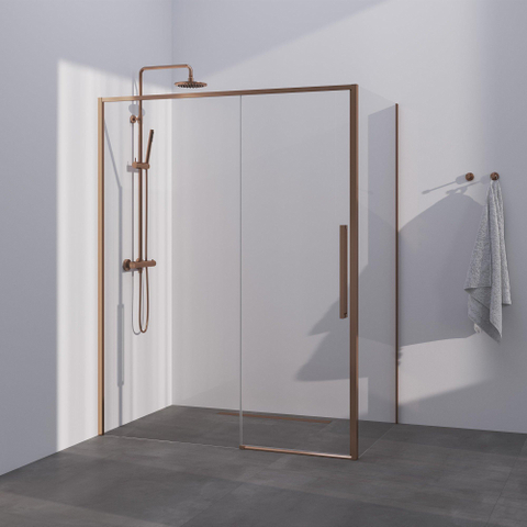 BRAUER Season cabine de douche - 140x100x200cm - porte coulissante - verre transparent - réversible - revêtement de verre - Cuivre SW1448676