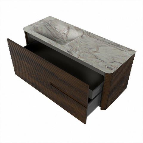 Mondiaz CIRO-DLUX Badkamermeubelset - 120x45x50cm - Solid surface wastafel Glace - 1 wasbak Links - 1 kraangat - 2 lades - Walnut SW1530241