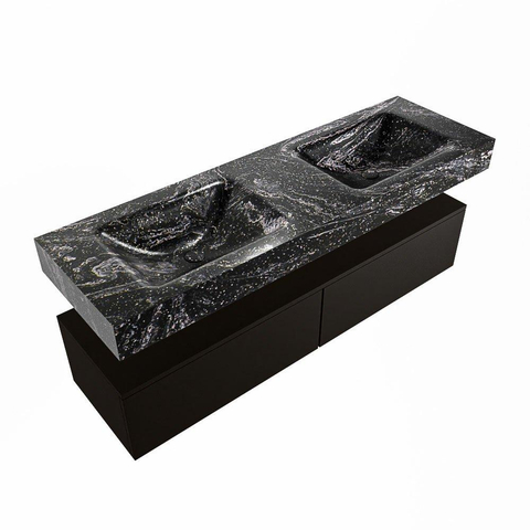 Mondiaz ALAN-DLUX Ensemble de meuble - 150cm - meuble Urban mat - 2 tiroirs - Lavabo Cloud Lava suspendu - vasque Gauche et droite - 2 trous de robinet SW807906