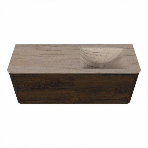 Mondiaz CIRO-DLUX Badkamermeubelset - 130x45x50cm - Solid surface wastafel Saba - 1 wasbak Rechts - zonder kraangaten - 4 lades - Walnut SW1530712