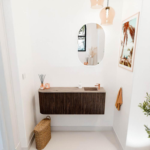 Mondiaz JOYA-DLUX 111.6cm toiletmeubel - ronding links kleur Walnut - Wastafel FAYE positie Rechts 1 kraangat kleur Arena. SW1424363