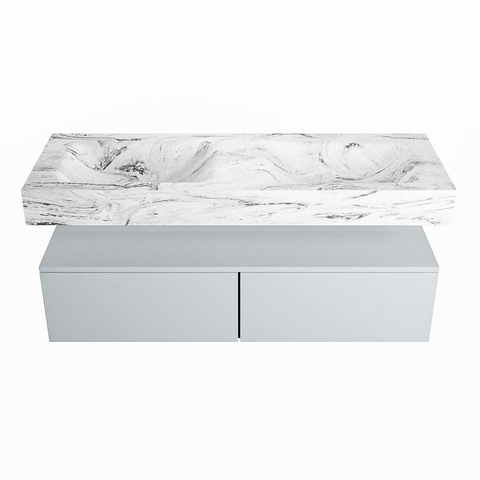 Mondiaz ALAN-DLUX Ensemble de meuble - 130cm - meuble Clay mat - 2 tiroirs - Lavabo Cloud Glace suspendu - vasque Gauche et droite - 0 trous de robinet SW806278