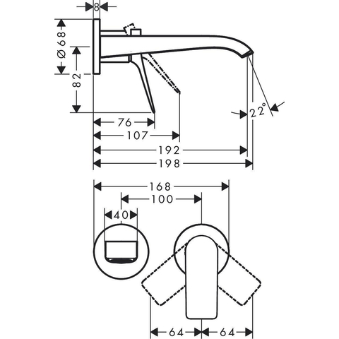 Hansgrohe VIVENIS Afbouwdeel - voor inbouw 2-gats wastafelkraan - voorsprong 19.5cm - mat zwart SW642486