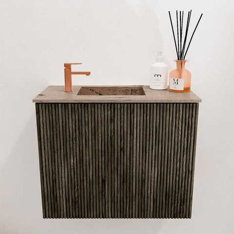 Mondiaz JOYA-DLUX 50cm toiletmeubel - kleur Shadow - Wastafel FAYE positie Links 1 kraangat kleur Arena. SW1424786