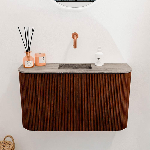 Mondiaz JOYA-DLUX 73.2cm toiletmeubel - ronding links en rechts kleur Ruby - Wastafel FAYE positie Midden Zonder kraangat kleur Oza. SW1425551