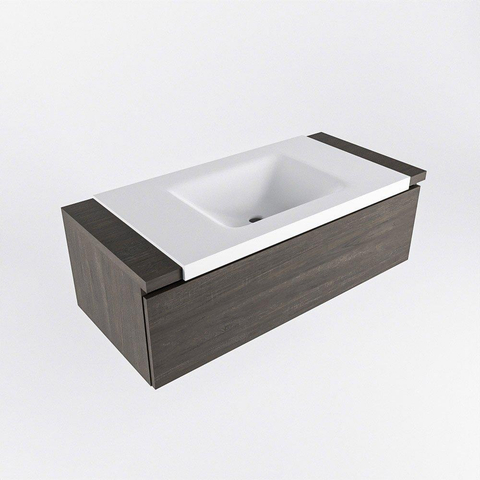 Mondiaz BUKLA Ensemble de meuble - 100x45x34cm - 0 trous de robinet - lavabo centré - solid surface - Talc - sans poignée - 1 tiroir - Mélamine - Marron foncé SW704856