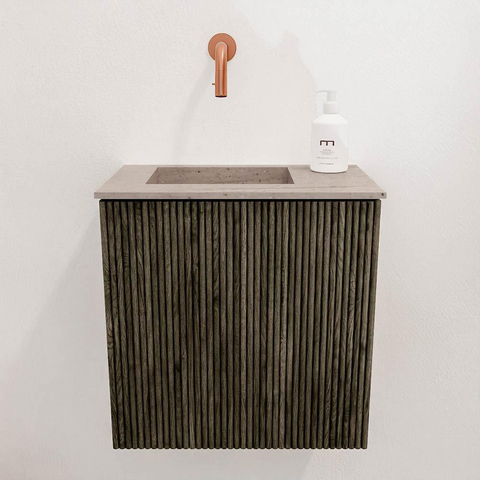 Mondiaz JOYA-DLUX 40cm toiletmeubel - kleur Shadow - Wastafel FAYE positie Links Zonder kraangat kleur Saba. SW1425113