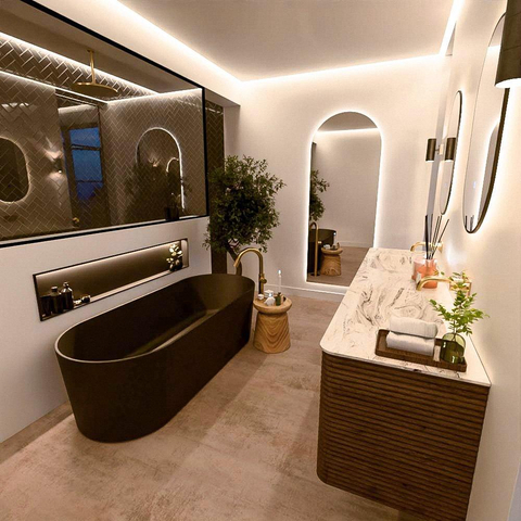 Mondiaz CIRO-DLUX Meuble de salle de bains - 190x45x50cm - Plan-vasque solid surface Glace - 2 vasques Double - sans trous de robinet - 4 tiroirs - Dusk SW1533013