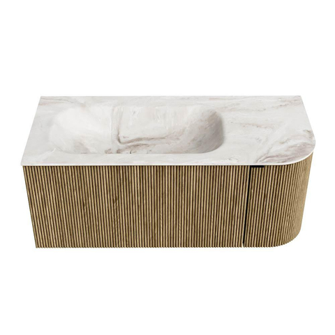 Mondiaz KURVE-DLUX Badkamermeubelset - 105x46x40cm - 1 lade - 1 deur - wastafel solid surface - links - 1 kraangat - Dusk SW1414886