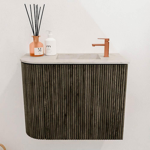 Mondiaz JOYA-DLUX Meuble de toilette 51,6cm - arrondi gauche couleur Shadow - Vasque FAYE position Droite 1 trou de robinet couleur Ostra SW1423046