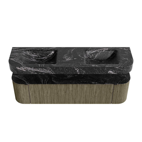 MONDIAZ THOR-DLUX Meuble de salle de bains 170cm arrondi gauche + droite couleur Shadow avec 1 tiroir et 2 portes. Vasque suspendue CLOUD Double sans trou de robinet couleur Lava. SW1465539