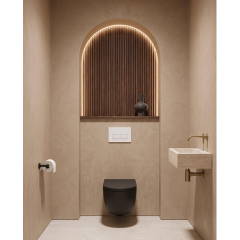 QeramiQ Dely Swirl Pack WC - 36,3x51,7cm - réservoir encastré Geberit UP720 Duofix Sigma - assise 35mm - plaque de déclenchement blanche brillante - boutons rectangulaires - noir mat SW1413938