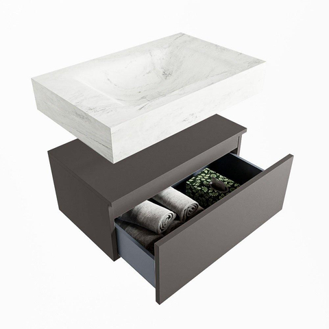 MONDIAZ ALAN - DLUX Badkamermeubelset - 70cm - onderkast - Dark grey - 1 lade - vrijhangende wastafel - wasbak midden - 0 kraangaten - Opalo SW806258