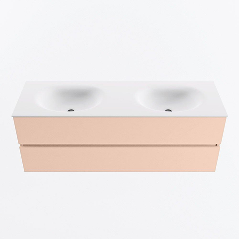 MONDIAZ VICA Ensemble meuble de salle de bains - 140cm - sous-meuble rosee - 2 tiroirs - lavabo moon double - sans trous de robinet - version haute 60cm - talc SW1080376