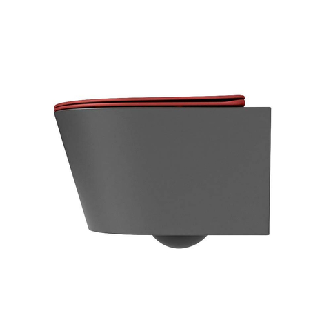 Mondiaz LAVIE hangtoilet – spoelrandloos – 36 x 53 cm – met softclose zitting – Dark grey (grijs), zitting Fire (rood) SW1208615