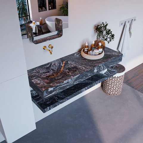 Mondiaz ALAN-DLUX Ensemble de meuble - 130cm - meuble Lava mat - 0 tiroirs - Lavabo Cloud Lava suspendu - vasque Gauche - 0 trous de robinet SW808958