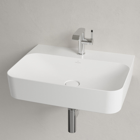 Villeroy & Boch finion wastafel - 1 kraangat - 60x47cm CeramicPlus - met verdekte overloop - Stone White (mat wit) SW209547