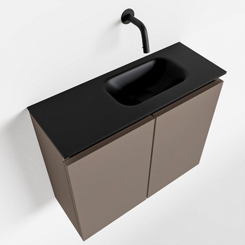 MONDIAZ TURE Fonteinset - 60x23x50cm - 0 kraangaten - 2 deuren - smoke mat - Wasbak rechts - Solid Surface Zwart SW475332