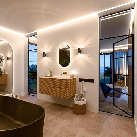 Mondiaz CIRO-DLUX Meuble de salle de bains - 110x45x50cm - lavabo solid surface Frappe - 1 vasque à droite - sans trous de robinetterie - 2 tiroirs - Chêne SW1530889