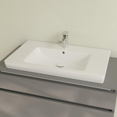 Villeroy & Boch Subway 2.0 meubelwastafel - geslepen - 80x47cm - met kraangat - met overloop - White Alpine (glans wit) 1025016