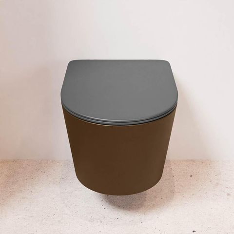 Mondiaz LAVIE hangtoilet – spoelrandloos – 36 x 53 cm – met softclose zitting – Rust (bruin), zitting Dark grey (grijs) SW1208606