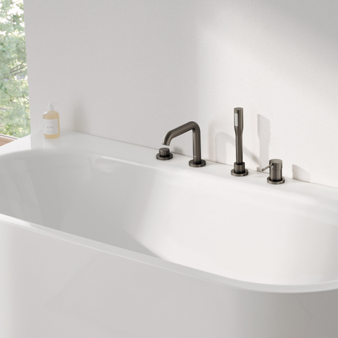 GROHE Essence New Parties de finition pour robinet de bain sur gorge 4 trous avec inverseur, bec déversoir, douchette et flexible 200cm Brushed Hard graphite brossé (anthracite) SW98801