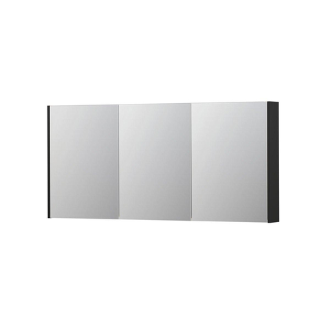 INK SPK2 Spiegelkast - 160x14x74cm - 3 deuren - dubbelzijdige Spiegel - schakelaar en stopcontact - MDF lak zwart mat SW440206