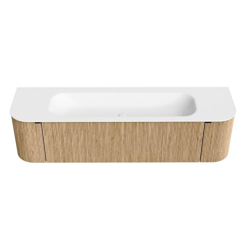 MONDIAZ KURVE 170cm badmeubel met module 25 Len R kleur Oak met 1 lade en 2 deuren. Wastafel BIG LARGE midden zonder kraangat Talc. SW1138199