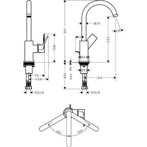 Hansgrohe Rebris e 1-gats wastafelkraan - 210 met draaibare uitloop - met waste - mat zwart SW796606
