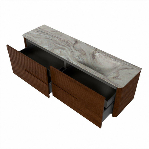 Mondiaz CIRO-DLUX Badkamermeubelset - 170x45x50cm - Solid surface wastafel Glace - 1 wasbak Rechts - zonder kraangaten - 4 lades - Ruby SW1531584