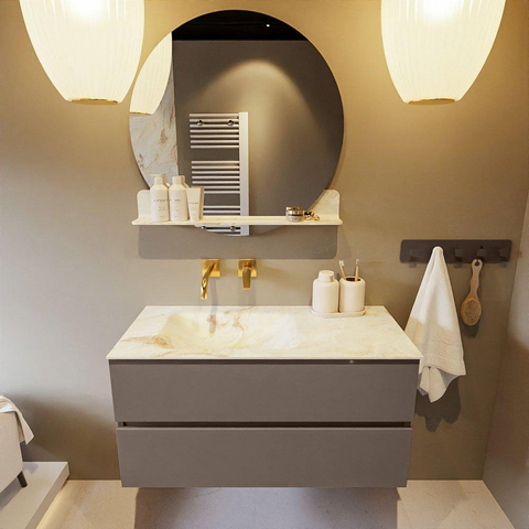 MONDIAZ VICA-DLUX Ensemble meuble de salle de bains - 100cm - meuble bas smoke - 2 tiroirs - lavabo encastré cloud gauche - sans trous de robinet - version haute 60cm - frape SW1088901