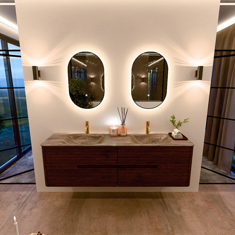 Mondiaz CIRO-DLUX Badkamermeubelset - 170x45x50cm - Solid surface wastafel Oza - 2 wasbak Dubbel - 2 kraangaten - 4 lades - Ruby SW1532147