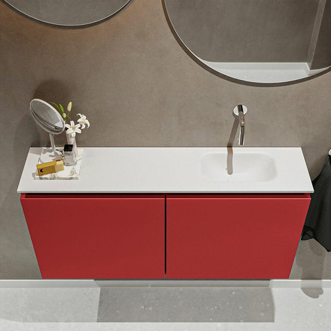 MONDIAZ TURE Toiletmeubel 100x23x50cm met 0 kraangaten 2 deuren fire mat Wastafel Eden rechts Solid Surface Wit SW475043