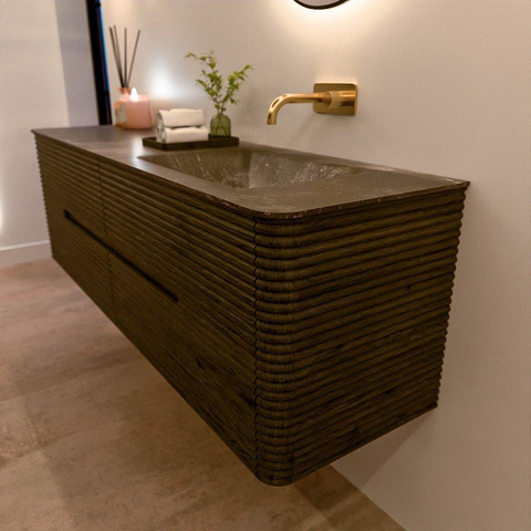Mondiaz CIRO-DLUX Badkamermeubelset - 160x45x50cm - Solid surface wastafel Lava - 1 wasbak Rechts - zonder kraangaten - 4 lades - Shadow SW1532491