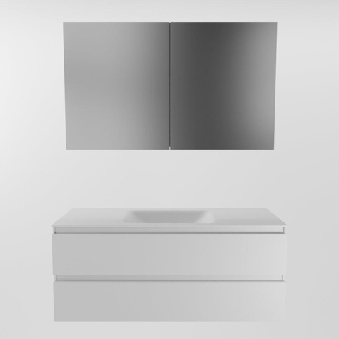 Mondiaz AIVY Ensemble de meuble - 120x45x50cm - 0 trous de robinet - 1 vasque Talc Solid surface - Centre - 2 tiroirs - avec miroir - MDF Talc SW892426