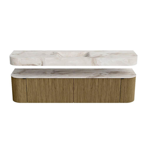 MONDIAZ THOR-DLUX 190cm meuble de salle de bains arrondi gauche + droite couleur Dusk avec 2 tiroirs et 2 portes. Vasque suspendue CLOUD Milieu 1 trou de robinet couleur Frappe. SW1466453