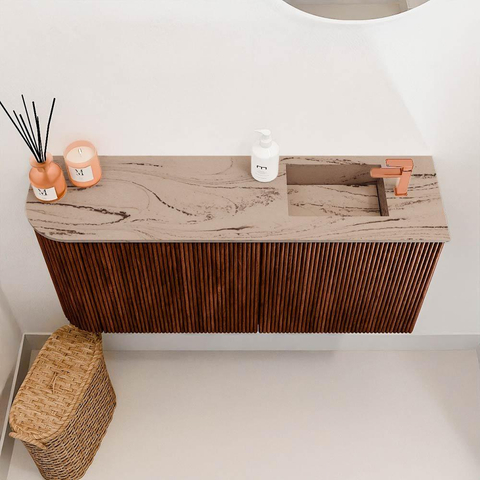 Mondiaz JOYA-DLUX 91.6cm toiletmeubel - ronding links kleur Ruby - Wastafel FAYE positie Rechts 1 kraangat kleur Arena. SW1425302
