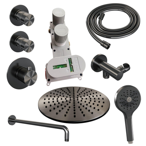 BRAUER Gunmetal Edition inbouw regendoucheset – Ø30 cm hoofddouche – 40 cm gebogen wandarm – ronde handdouche SW715931
