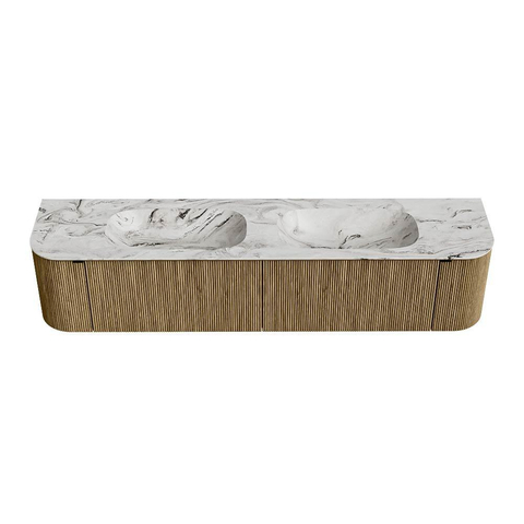 Mondiaz KURVE-DLUX Badkamermeubelset - 200x46x40cm - 2 lade - 2 deuren - wastafel solid surface - dubbel - 2 kraangaten - Dusk SW1415221