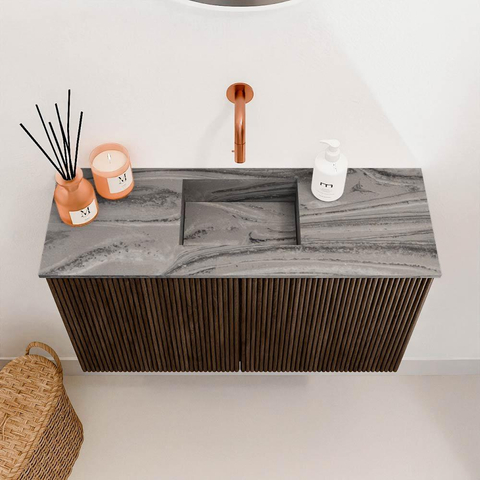 Mondiaz JOYA-DLUX 70cm toiletmeubel - kleur Walnut - Wastafel FAYE positie Midden Zonder kraangat kleur Sombra. SW1424729