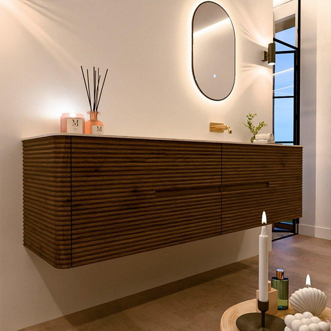 Mondiaz CIRO-DLUX Ensemble de meubles de salle de bains - 180x45x50cm - Plan vasque solid surface Meli - 1 vasque à droite - sans trous de robinet - 4 tiroirs - Dusk SW1533189