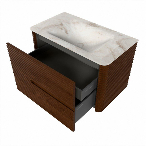 Mondiaz CIRO-DLUX Badkamermeubelset - 80x45x50cm - Solid surface wastafel Frappe - 1 wasbak Midden - 1 kraangat - 2 lades - Ruby SW1531275