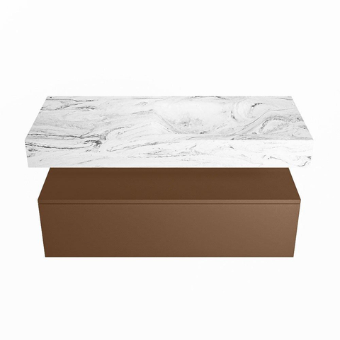 MONDIAZ ALAN - DLUX Badkamermeubelset - 110cm - onderkast - Rust - 1 lade - vrijhangende wastafel - wasbak rechts - 1 kraangat - Glace SW805857