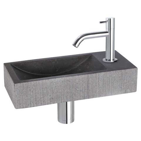 Differnz Ribble fonteinset – 38x18x8 cm – natuursteen zwart – gebogen chromen kraan SW705391
