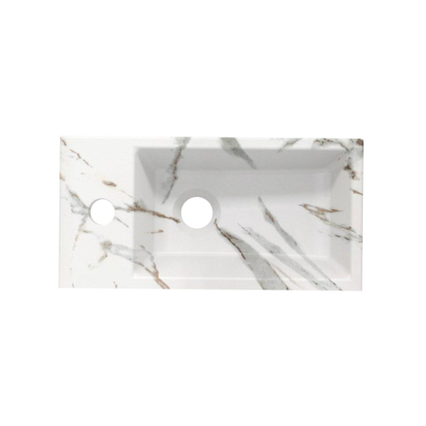Riho Livit Tiny Fontein - 1 kraangat links - 41x20.5x10.5cm - incl afvioerplugkeramiek - marmer wit OUTLETSTORE STORE44140