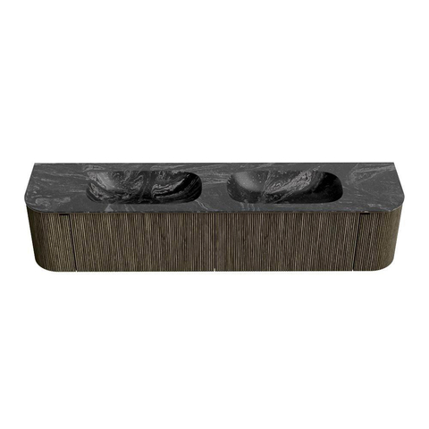 Mondiaz KURVE-DLUX Badkamermeubelset - 200x46x40cm - 2 lade - 2 deuren - wastafel solid surface - dubbel - 2 kraangaten - Shadow SW1414725